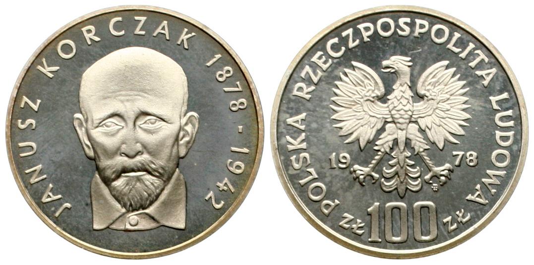 Polen: 100 Zlotych 1978, Auf Janusz Korczak, in Originalkapsel! pp   