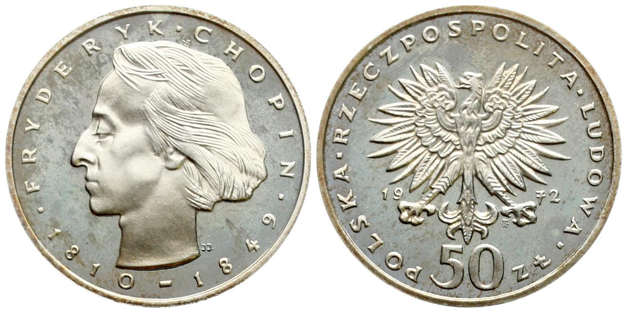  Polen: 50 Zlotych 1972, Auf Frederic Chopin, in Originalkapsel! pp   