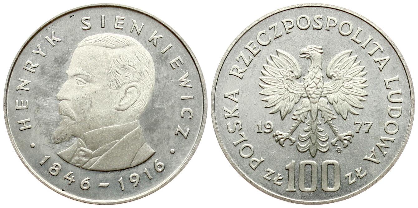  Polen: 100 Zlotych 1977, Auf Henryk Sienkiewicz pp, leicht berührt   