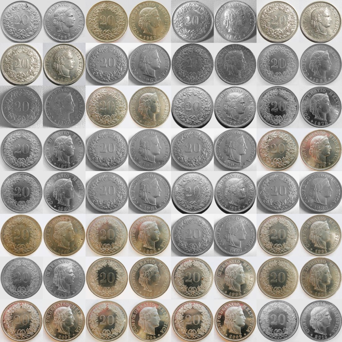  Schweiz 20 Rappen 1962-2014, 32 Stück   