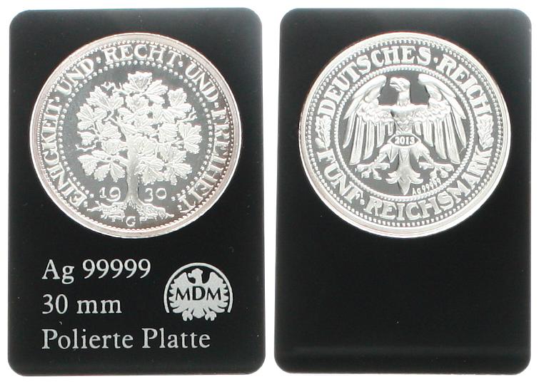  Deutschland: Fünf Mark 2013, Gedenkausgabe der MDM auf 5 Mark 1930, Eichbaum pp   