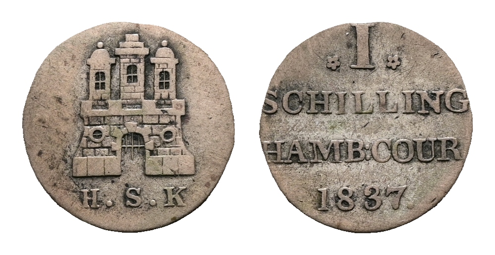  Altdeutschland; Hamburg; Kleinmünze 1837   