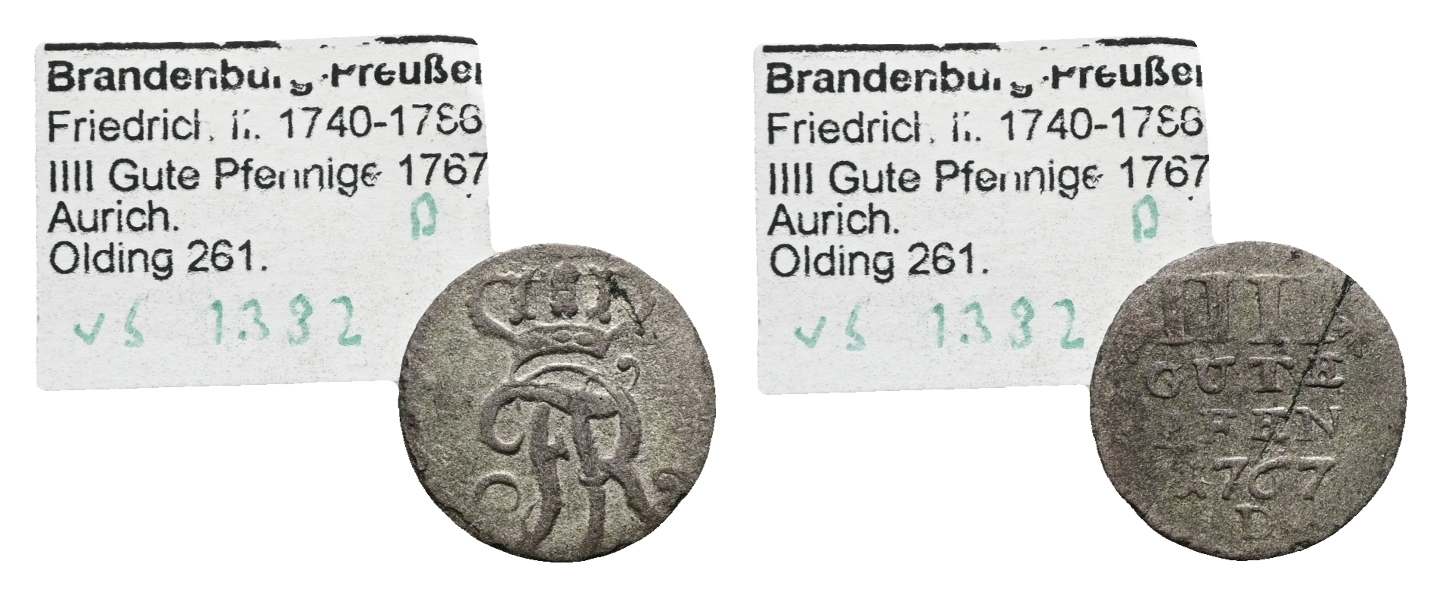  Altdeutschland; Brandenburg -Preußen; Kleinmünzen 1767   