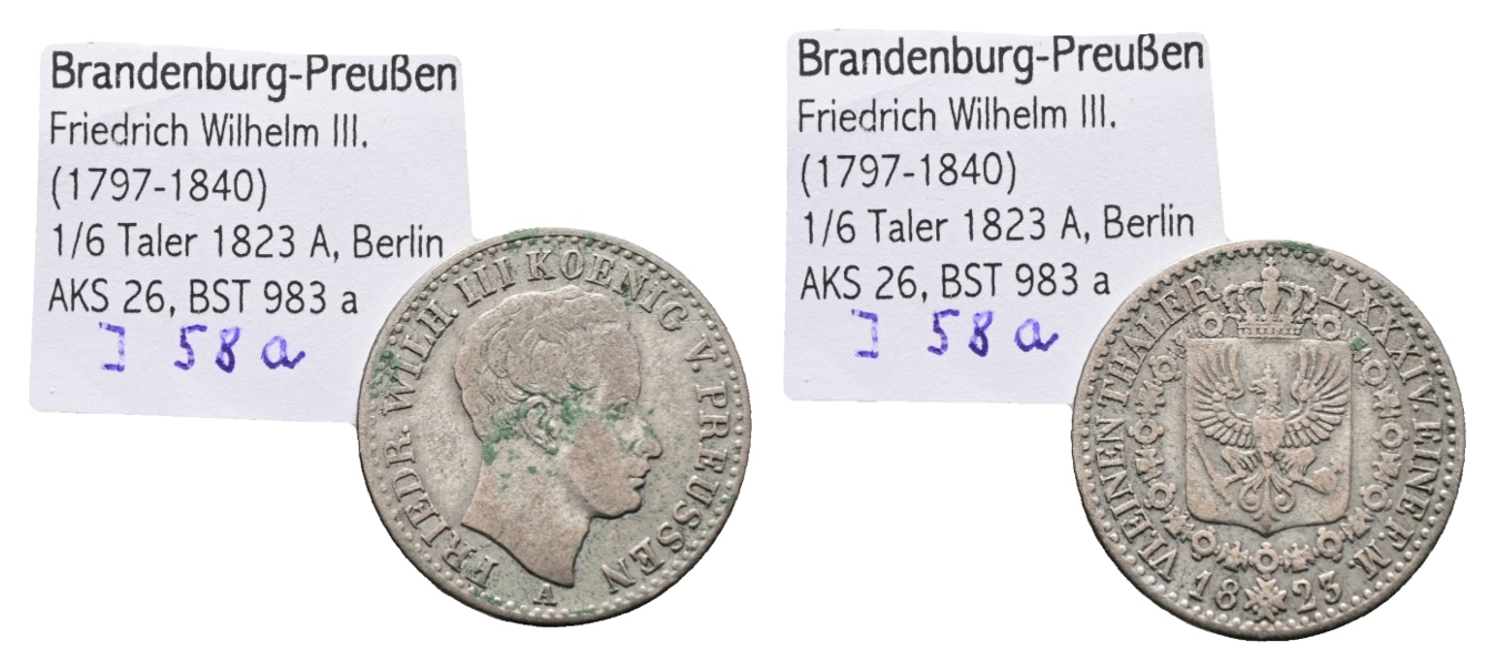  Altdeutschland; Brandenburg -Preußen; Kleinmünzen 1823   