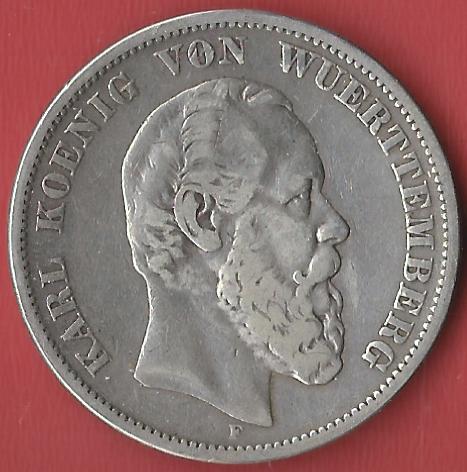  5 Mark Wuerttemberg  1876 F Koblenzer Muenzen Studio Münzankauf Koblenz Frank Maurer AL118   