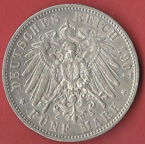  5 Mark Wuerttemberg  1907 F Koblenzer Muenzen Studio Münzankauf Koblenz Frank Maurer AL122   