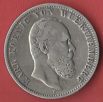  2 Mark Wuerttemberg  1876 F Koblenzer Muenzen Studio Münzankauf Koblenz Frank Maurer AL123   