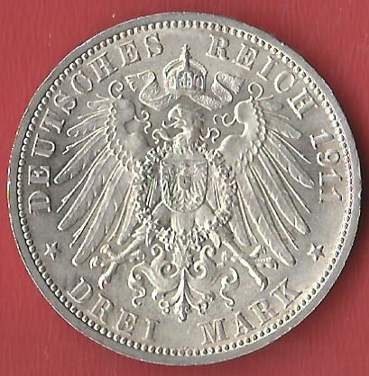  3 Mark Wuerttemberg  1911 f.st Koblenzer Muenzen Studio Münzankauf Koblenz Frank Maurer AL125   