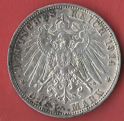  3 Mark Wuerttemberg  1914 Koblenzer Muenzen Studio Münzankauf Koblenz Frank Maurer AL126   