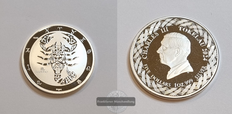 Tokelau 5 Dollars 2024 Skorpion FM-Frankfurt  Feinsilber: 31,1g   