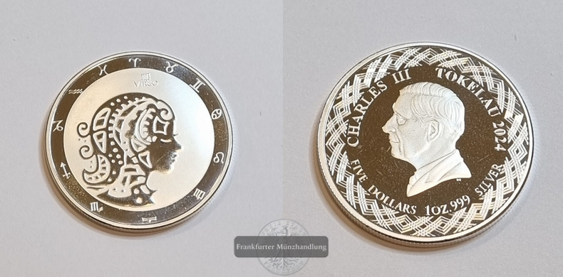  Tokelau 5 Dollars 2024 Jungfrau FM-Frankfurt  Feinsilber: 31,1g   