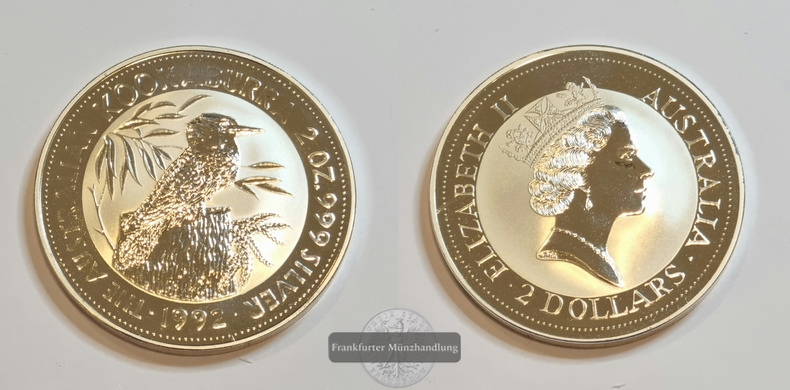  Australien 2 Dollar 1992 Kookaburra KM#179 FM-Frankfurt  Feinsilber: 62,2g   