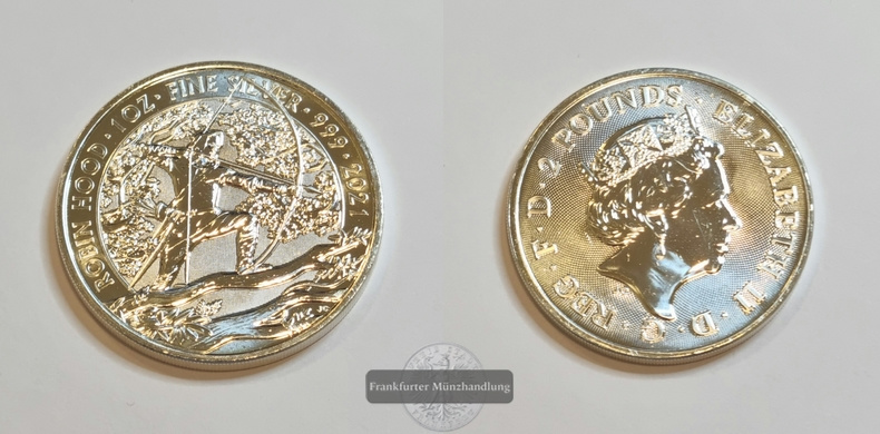  Großbritannien, 2 Pounds 2021 Robin Hood  FM-Frankfurt  Feinsilber: 31,1g   