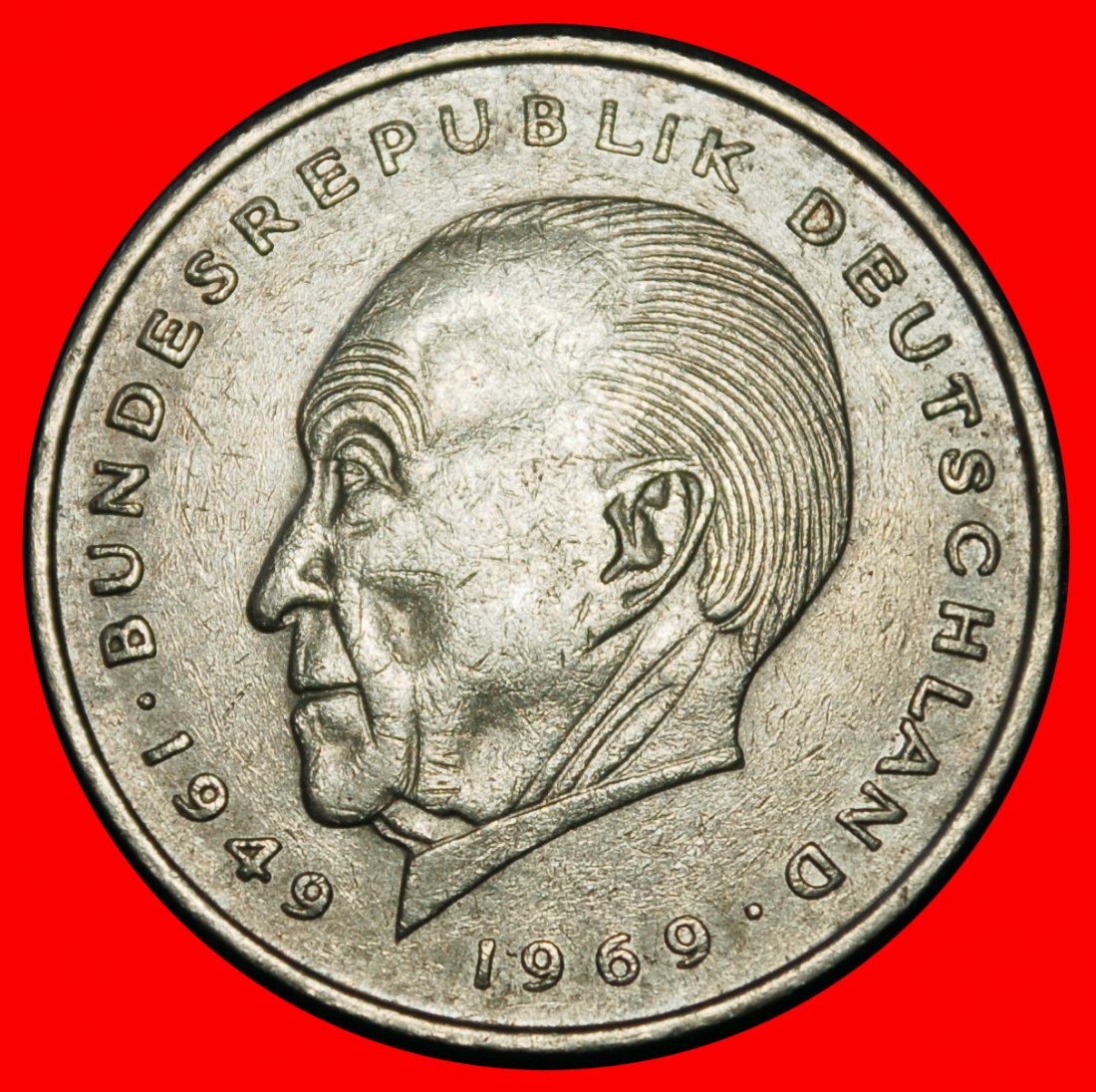 Ⰶ ADENAUER (1876-1967): DEUTSCHLAND★2 MARK 1974G I+A+r2! BADEN-WÜRTTEMBERG 1949-1969★OHNE VORBEHALT!