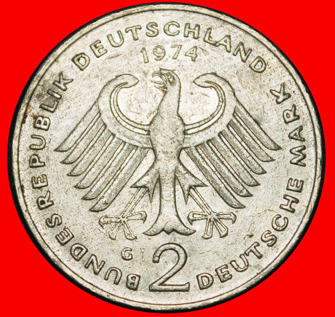  Ⰶ ADENAUER (1876-1967): DEUTSCHLAND★2 MARK 1974G I+A+r2! BADEN-WÜRTTEMBERG 1949-1969★OHNE VORBEHALT!   