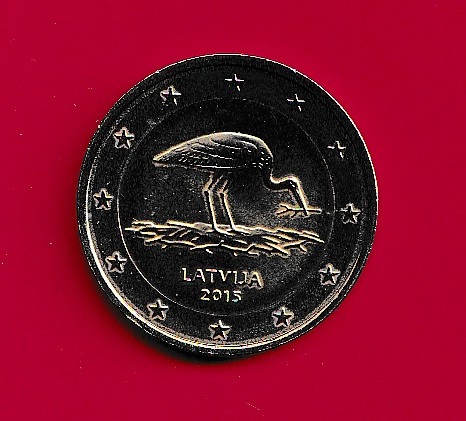  Lettland 2 Euro 2015 Sondermünze10 Jahre Schwarzstorch-Schutzprogramm .   