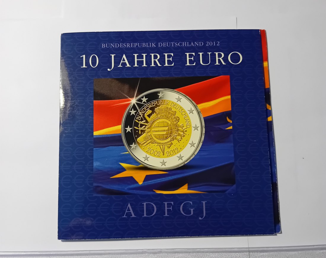  1.Deutschland 2012, 2 EURO Jubiläumssatz ADFGJ „10 Jahre Euro“   