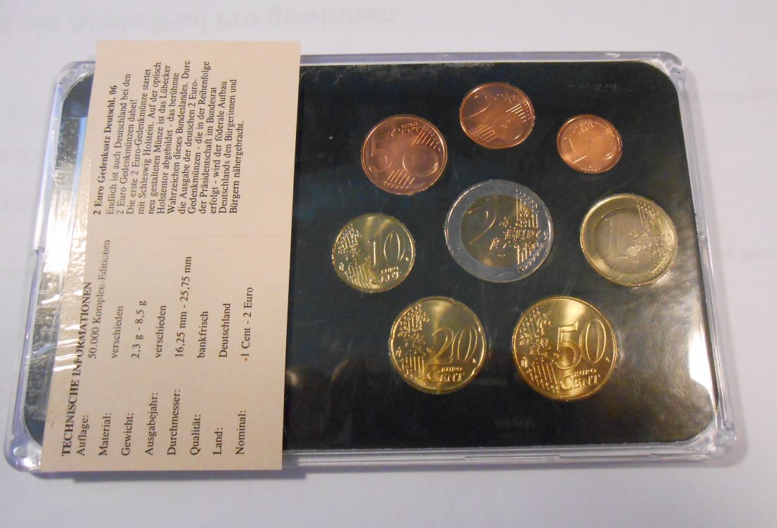  6.Deutschland 2006, 2 Euro Gedenksatz KMS mit 2 EURO Schleswig-Holstein 2006 F   