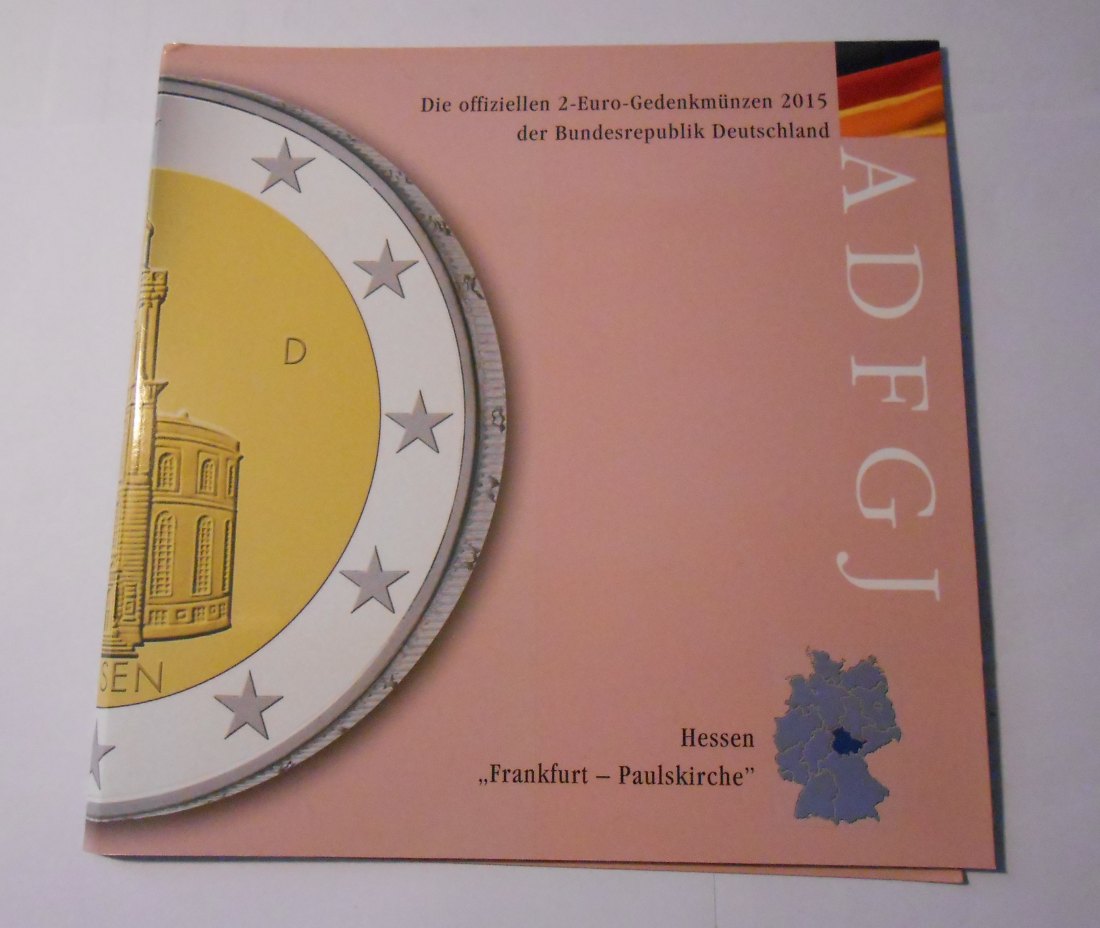  7.Deutschland 2015 2 EURO Gedenksatz ADFGJ Hessen „Frankfurt Paulskirche“   