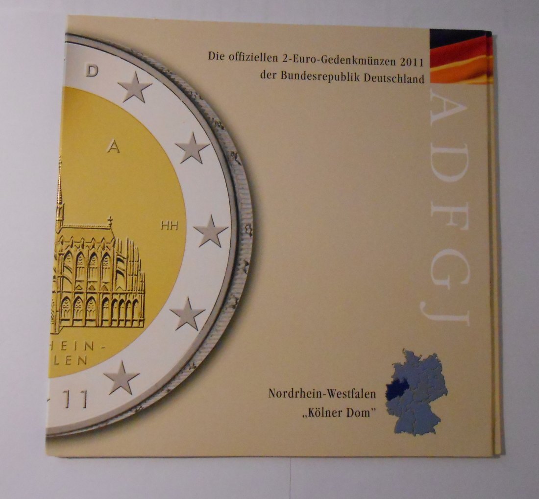  10.Deutschland 2011 2 EURO Gedenksatz ADFGJ NRW „Kölner Dom“   