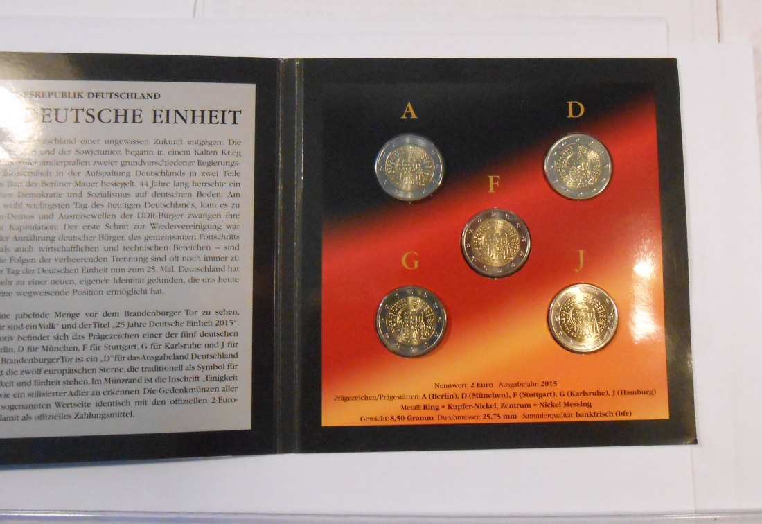  12.Deutschland 2015 2 EURO Gedenksatz ADFGJ NRW „25 Jahre Deutsche Einheit“   