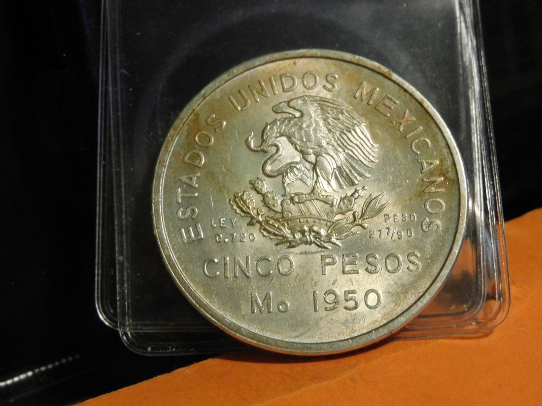  MEXICO 5 PESOS 1950.GRADE-PLEASE SEE PHOTOS.   