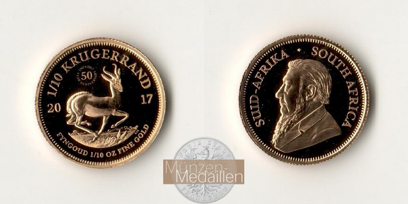 Südafrika MM-Frankfurt   Feingold: 3,11g 1/10 Unze Krügerrand 2017 