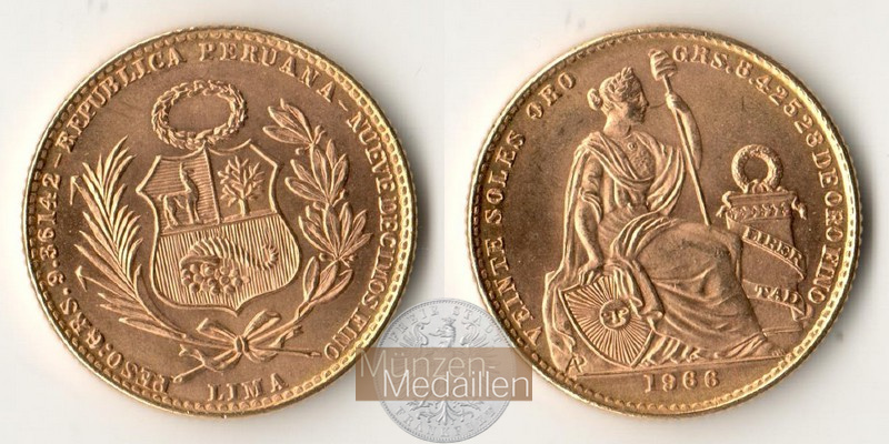Peru MM-Frankfurt Feingold: 8,43g 20 Soles 1966 