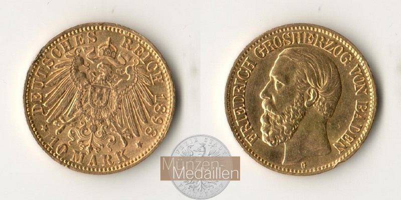  Dt. Reich Baden, 10 Mark 1898 G Friedrich I MM-Frankfurt Feingold: 3,584g   