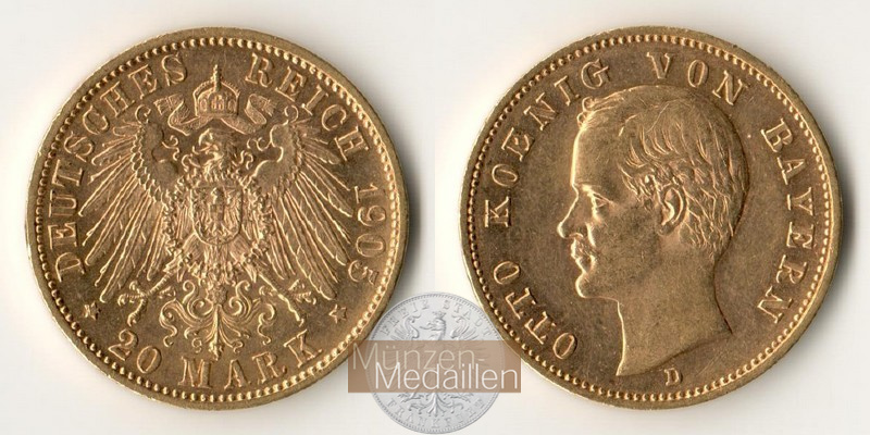 Deutsches Kaiserreich. Bayern, Otto. MM-Frankfurt Feingold: 7,17g 20 Mark 1905 D 