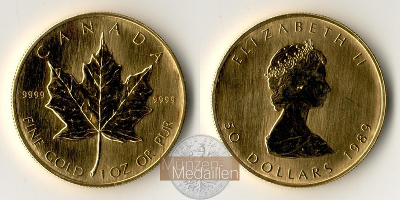 Kanada  50 Dollar MM-Frankfurt Feingold: 31,1g Maple Leaf 1989 