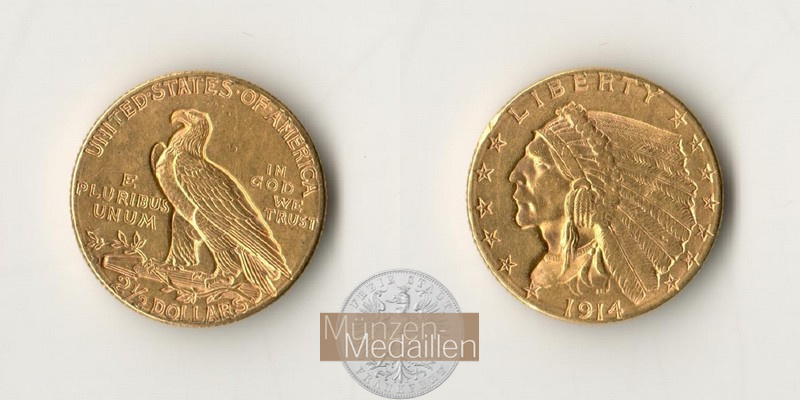 USA MM-Frankfurt Feingold: 3,76g 2,5 Dollars 1914 