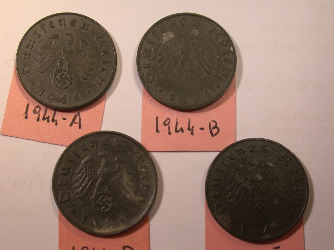 J26  3.Reich  10 Pfennig 1944 A bis E  4 Münzen   Originalbilder   