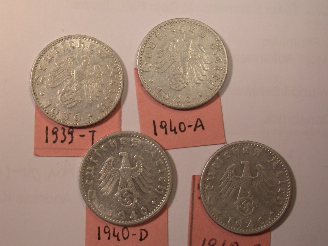  J26  3.Reich  50 Pfennig 1939 J, 1940 A,D und G  4 Münzen  Originalbilder   