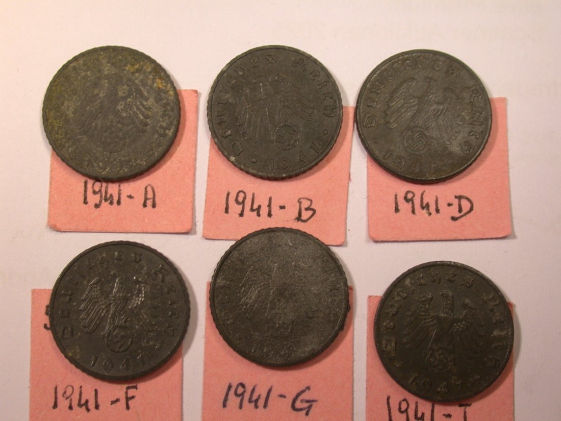  J26  KR, 3. Reich  5 Pfennig 1941 A-J  6 Münzen  Originalbilder   