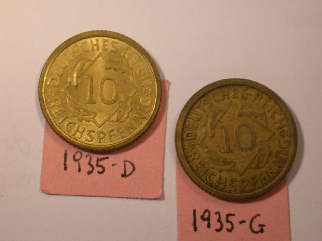  J26  Weimar  10 Pfennig 1935 D und G 2 Münzen  Originalbilder   