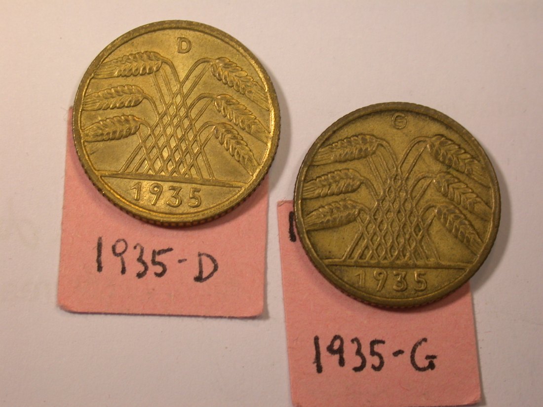  J26  Weimar  10 Pfennig 1935 D und G 2 Münzen  Originalbilder   
