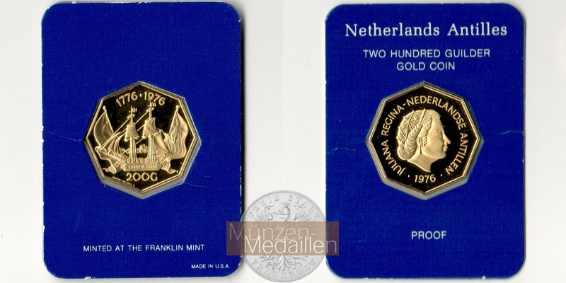 Niederländische Antillen MM-Frankfurt  Feingold: 7,15g 200 Gulden 1976 