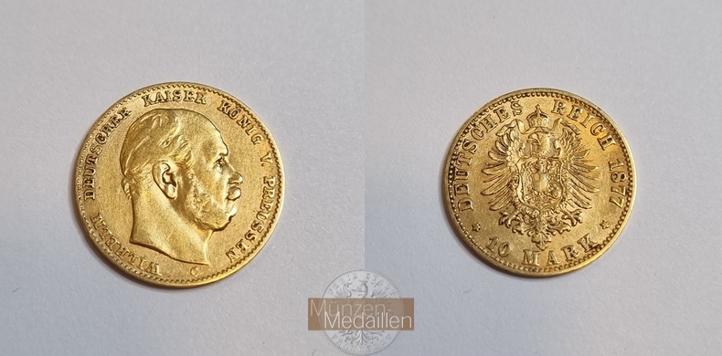Deutsches Kaiserreich, Preussen. MM-Frankfurt Feingewicht: 3,58g Gold Wilhelm I. 1861-1888. 10 Mark 1877 C 