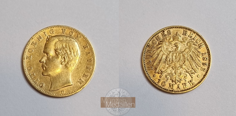 Deutsches Kaiserreich, Bayern. MM-Frankfurt Feingewicht: 3,58g Otto 1886-1913. 10 Mark 1893 D 