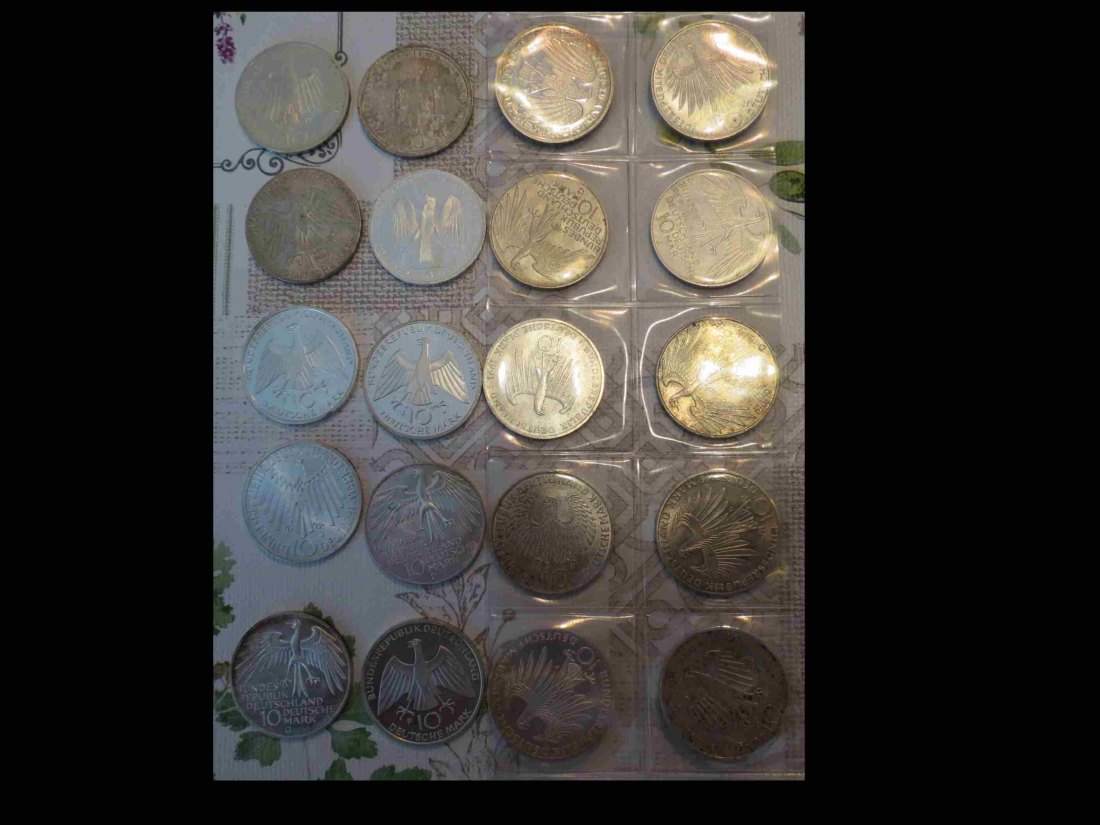 20 x 10 DM Gedenkmünzen,625er Silber,versch. Jahrgänge, insgesamt 194 Gramm Feinsilber, ss-vzgl.   