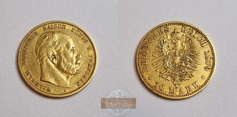 Deutsches Kaiserreich Preussen MM-Frankfurt Feingewicht: 3,59g Gold Wilhelm I. 1861-1888. 10 Mark 1879 A 