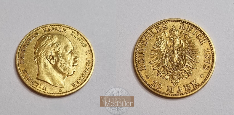 Deutsches Kaiserreich Preussen MM-Frankfurt Feingewicht: 3,59g Gold Wilhelm I. 1861-1888. 10 Mark 1878 A 