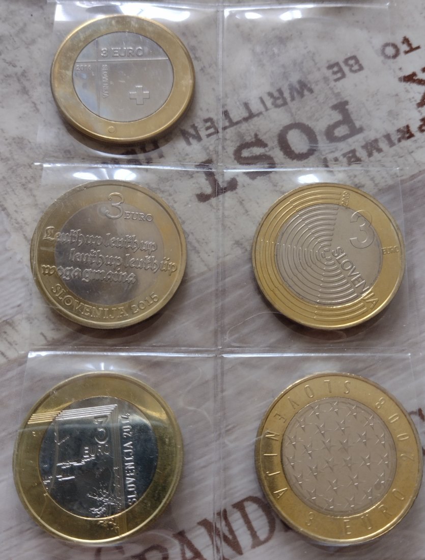  Slowenien, 11 mal 3€ Münzen, Bimetall, Zeitraum 2009-2019   