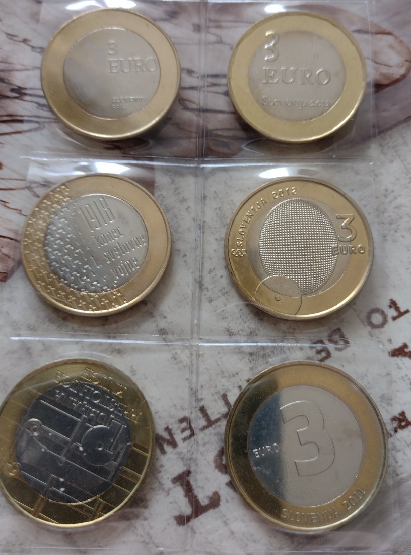  Slowenien, 11 mal 3€ Münzen, Bimetall, Zeitraum 2009-2019   