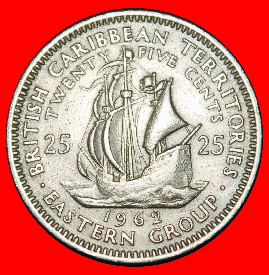 ⰆGREAT BRITAIN 1955-1965:CARIBBEAN★25 CENTS 1962 SHIP★ELIZABETH II 1953-2022★LOW START ★ NO RESERVE!