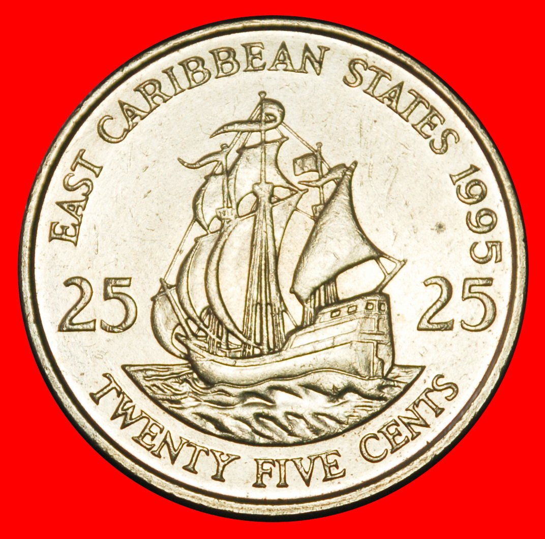 ⰆGREAT BRITAIN 1981-2000:CARIBBEAN★25 CENTS 1995 SHIP★ELIZABETH II 1953-2022★LOW START ★ NO RESERVE!