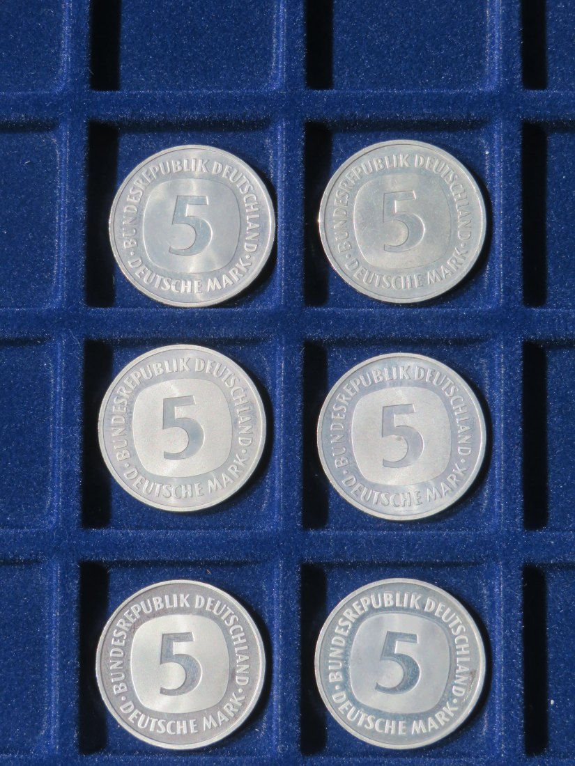  Sechs  5,- DM,  1976 - 1992, alle  in Stgl.   