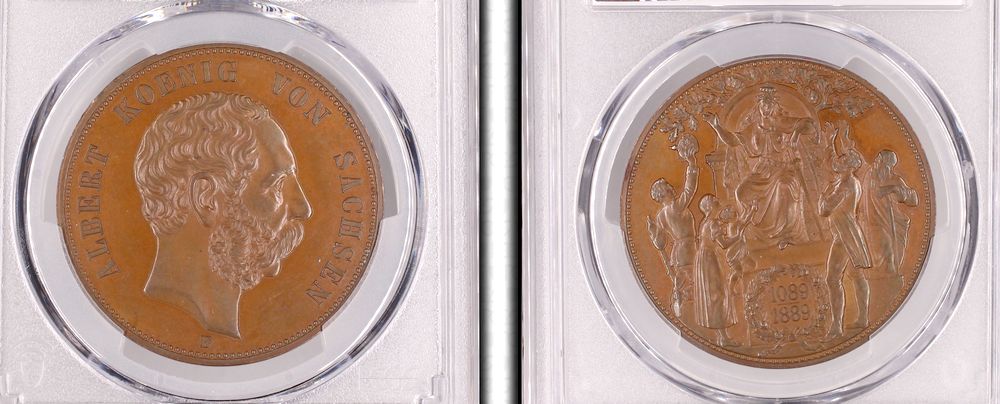 Sachsen 5 Mark-Größe Wettinfeier 1889 - SP63BN im PCGS-Slab !!!