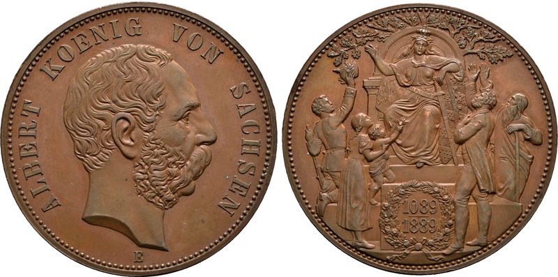  Sachsen 5 Mark-Größe Wettinfeier 1889 - SP63BN im PCGS-Slab !!!   